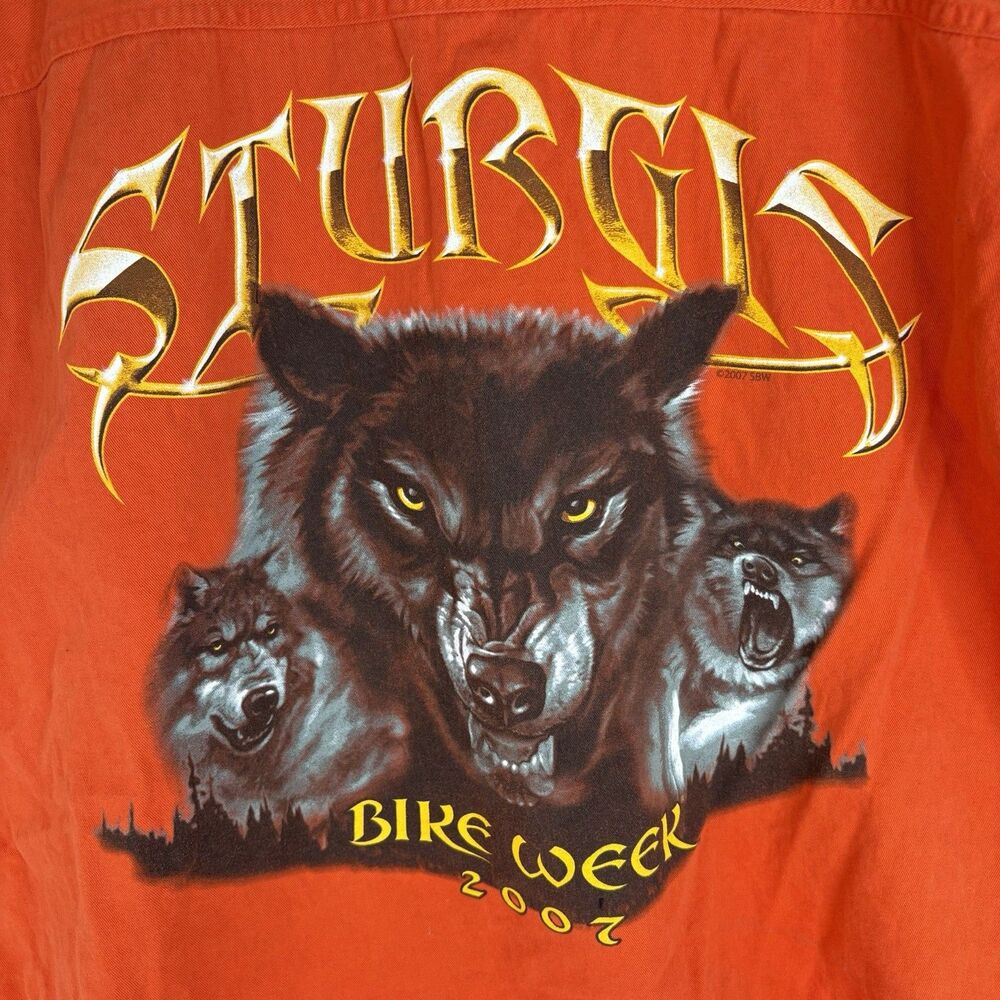 Vintage Sturgis Bike Week Vest, 4XL, Orange, V-Twin Motorcycle Apparel Wolves - Picture 5 of 7